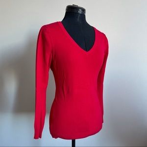 Red Long Sleeve V Neck Sweater Top